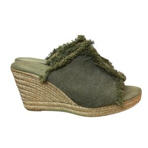 Maypol Olive Green Fringe Espadrille Wedge Sandals